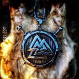 Escudo Vikingo símbolo valknut espadas